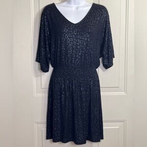 WHBM Black Metallic Leopard Print Smocked Waist Dress XS